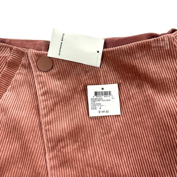 New Club Monaco Corduroy Mini Skirt Pink Rose Wrap Style Size 4 Cotton NWT $149 - Picture 6 of 10